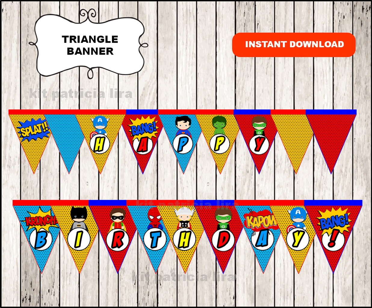 Superhero banner instant download Superhero triangle banner Etsy