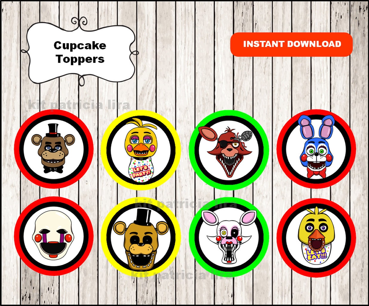 Five Nights at Freddys Toppers Labels Instant Download , Five Nights at Freddy's Cupcakes Toppers Labels, Printable Fnaf Toppers - Etsy