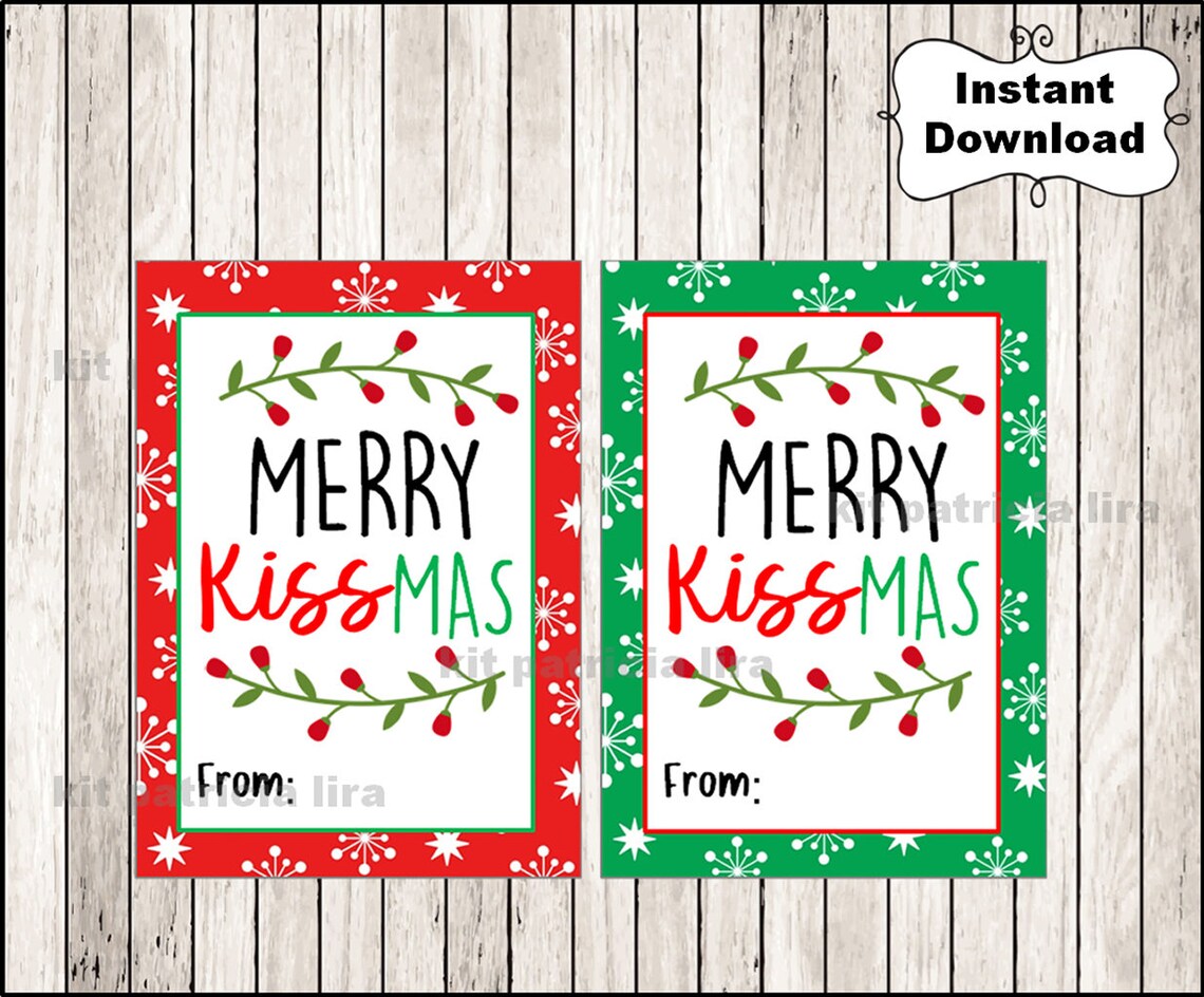 Merry Kissmas Christmas Gift Tags Printable Merry Kissmas - Etsy