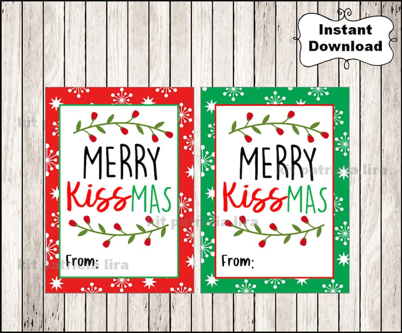 Merry Kissmas Christmas Gift Tags Printable Merry Kissmas - Etsy