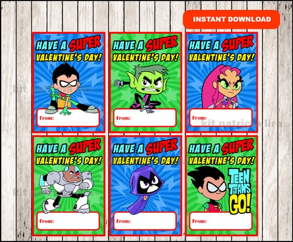 Teen Titans Go Valentines Day Cards Instant Download Printable Teen Titans Go Valentine Cards Teen Titans Go Happy Valentines Day Cards - roblox valentine cards printable instant download