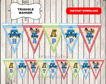 Little Blue Truck banner instant download , Little Blue Truck triangle banner, Printable Little Blue Truck banner