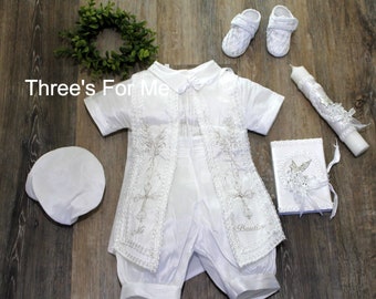 Boy Baptism Christening Outfit: Romper Gown Ropon, White Boy Gown, Vintage White Outfit, Boy Baptism, Niño Bautizo, Baptism Candle, Shoes,