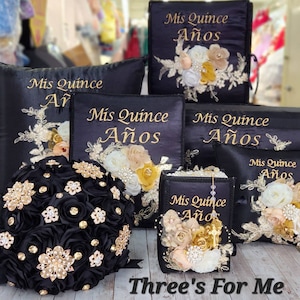 Black Quinceanera, sweet 16, Bible, Pillow, cojin, pillow, money box, photo album, album de foto, almuada de quince