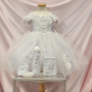 Lace Embroidered Baptism Dress, Vestido de Bautizo con encage, Christening Dress  White Dress