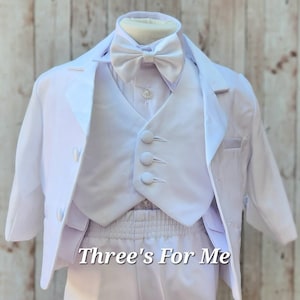 5 piezas Boy Baptism Tux, Boy Christening Tuxedo, White Kid Suit, Square Tux, Traje de Bautizo, Traje de Niño, Traje Blanco de Niño