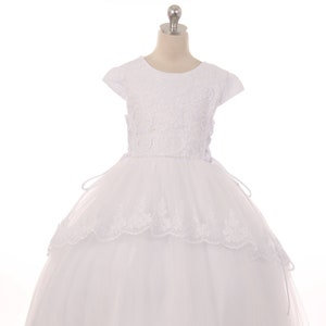 First Communion Dress: Long Lace Dress, Primera Comunion Vestido, Holy Communion Dress, White Dress, Mesh Lace Top