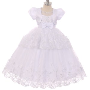 First Communion Dress: Long Lace Dress, Primera Comunion Vestido, Holy Communion Dress, White Dress, Mesh Lace Top