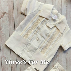 3pcs Ivory Guayabera outfit: Mexican Boy Guayabera set for baptism or first communion