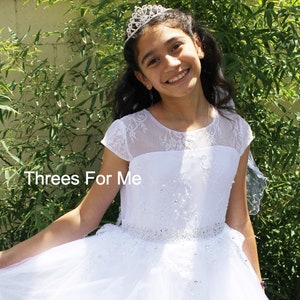 First Communion Dress: Long Lace Dress, Primera Comunion Vestido, Holy Communion Dress, White Dress, Mesh Lace Top