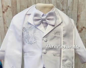 Boy Baptism Tux, Boy Christening Tuxedo, White Kid Suit, Square Tux, Traje de Bautizo, Traje de Niño, Traje Blanco de Niño, cruz Boy