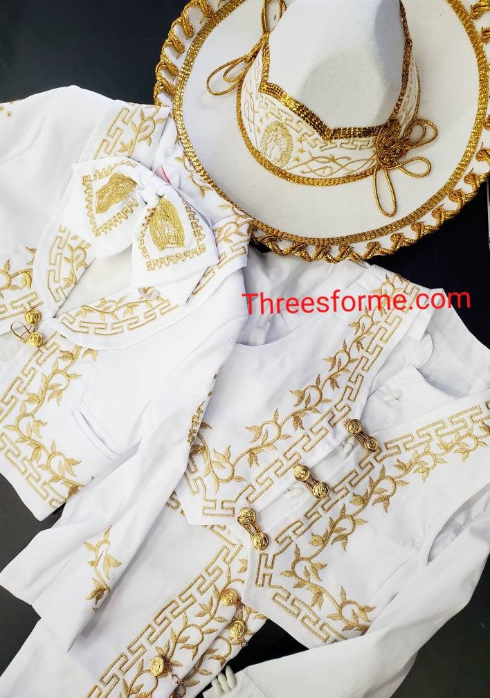 White w/silver or white w/gold Boy Charro outfit suit Traje de charro Baptism Charro Outifit