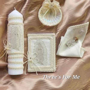 Christening candle baptism candle set Ivory candle