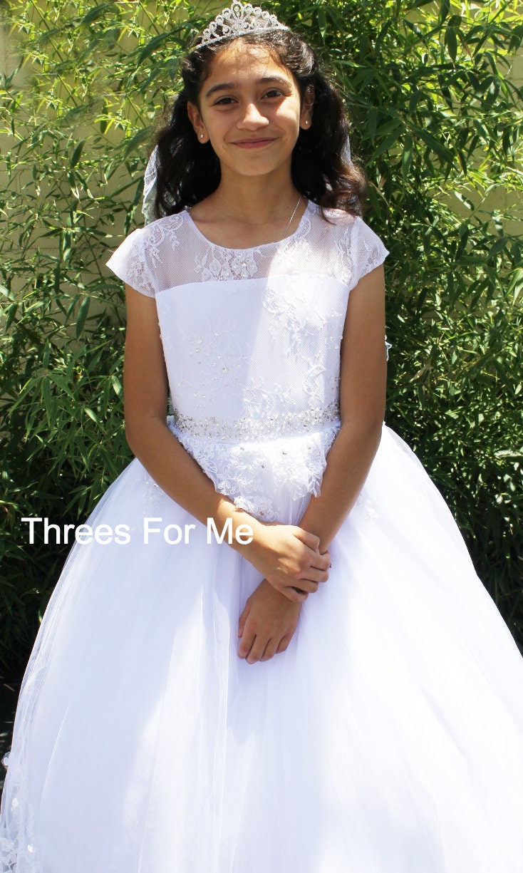 First Communion Dress: Long Lace Dress Primera Comunion - Etsy