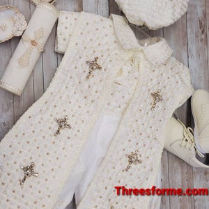 Boy Heirloom baptism outfit Christening boy romper ivory romper Baptism outfit set Ropon de nino de bautizo