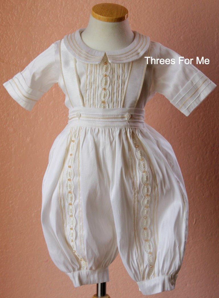 BOY'S BAPTISM WHITE ROMBER SET WITH BLUE BOW |CHERUB CHARM SUITS main image 0