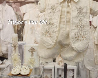 Ivory Boy Baptism outfit- elegant boy outfit- ropon para niño de bautizo- ropon ivory para niño