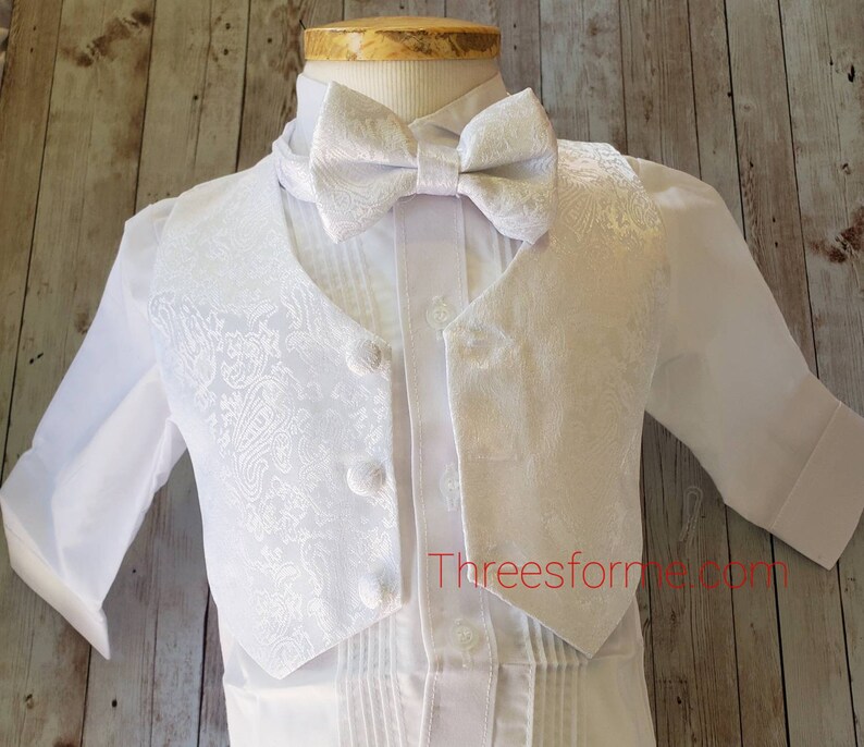 Baby Boys White Silver Cross Embroidery Baptism Tuxedo Suit 6-24M