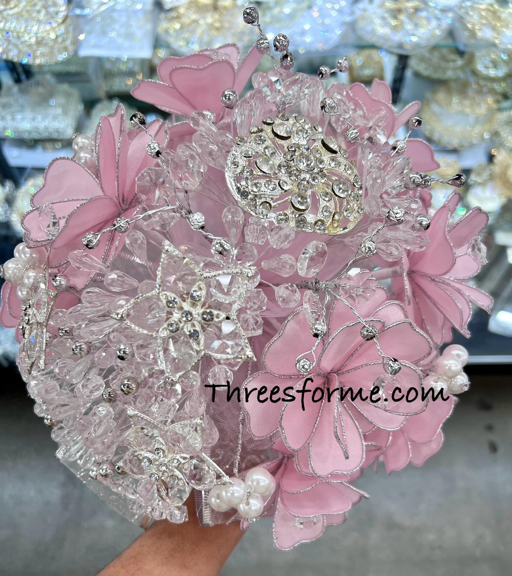 Ramo Baby Pink- Ramo Pop Pink- Ramo Rosa pastel de Quinceañera ramo en color rosa con plata sweet 15 bouquet Ramos para quinceañera bouquets