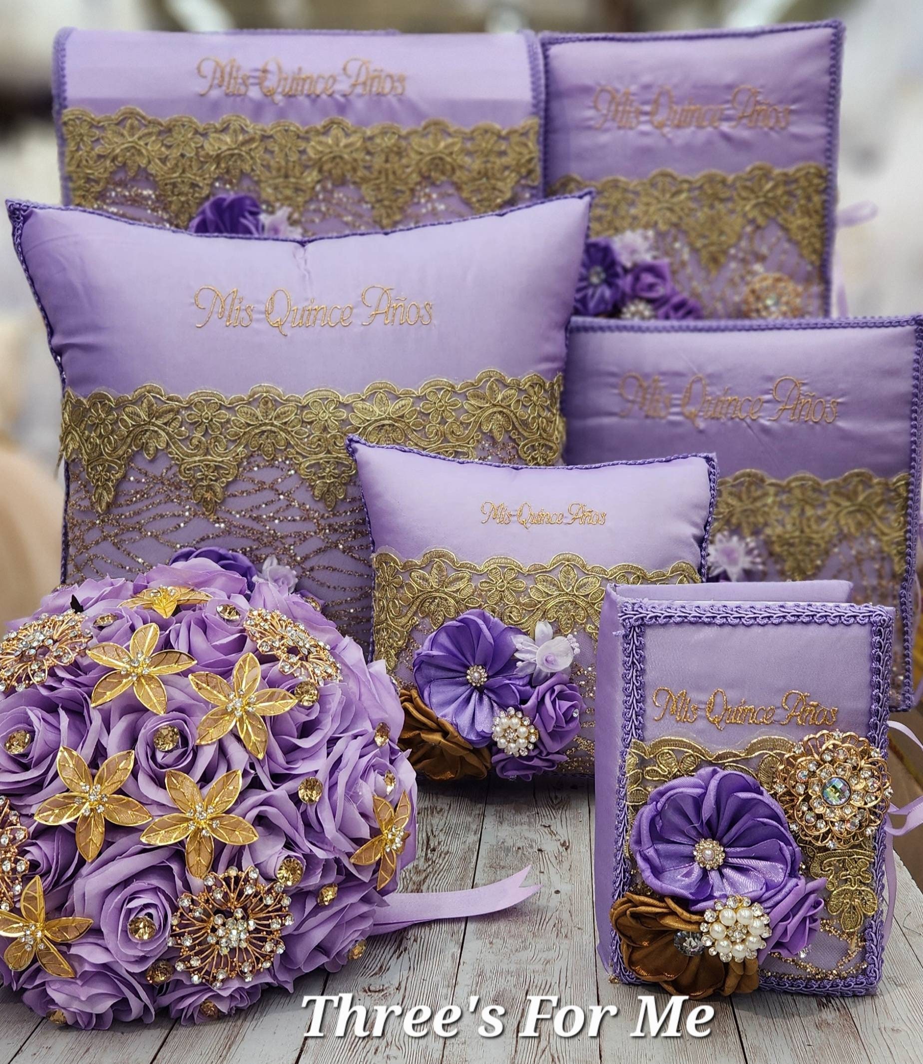 Rose Gold Silver Quinceanera Pillows Set, Rose Gold Quince