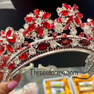 Corona de crystal de quinceañera roja/con plata sweet fifteen crown-sweet 16 tiaras-red and plata crystal crown