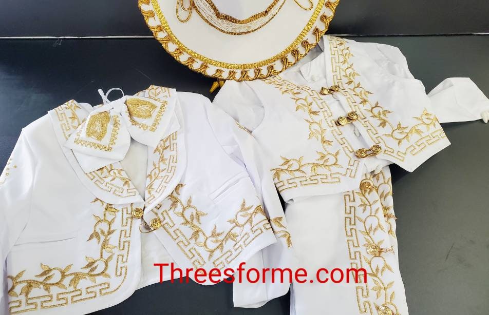 White W/Silver Or White W/Gold Boy Charro Outfit Suit Traje De Charro Baptism Outifit