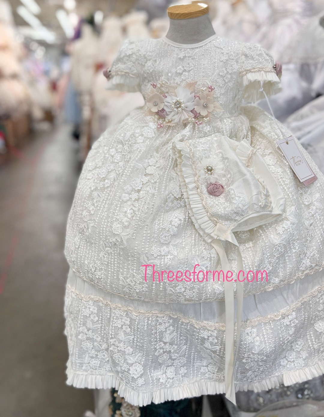 Light Ivory & Gold 6pc Christening suit with Brocaded vest