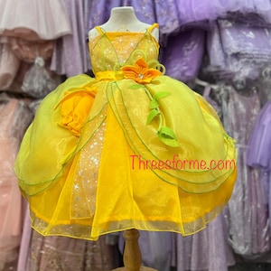 Green and yello  princess- inspired dress- Princess dress-Birthday dress- costume dress- green dress