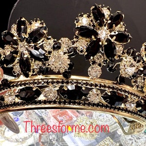 Corona de quinceañera Negra con dorado- sweet fifteen crown-sweet 16 tiaras-Black with gold crystal crown