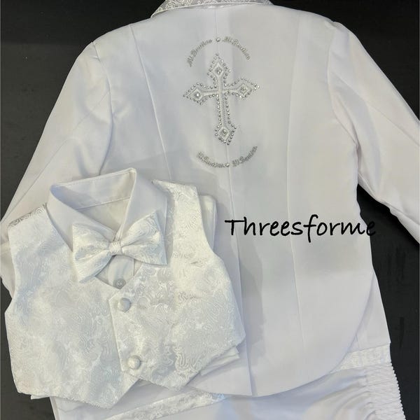 Boy Suit- Elegant Christening Outfit for boy- Cross suit for baptism- boy white suit- traje para bautizo