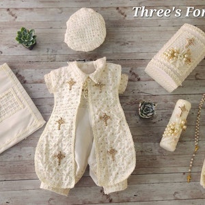 Boy Heirloom baptism outfit Christening boy romper ivory romper Baptism outfit set Ropon de nino de bautizo ivory