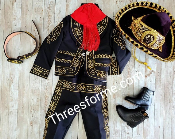 Kleding Jongenskleding Kledingsets 6 piece Black Charro Outfit Mariachi black Suit Charro Suit Mexican charro suit 