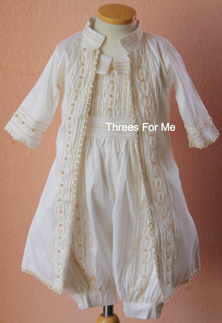 BOY'S BAPTISM WHITE ROMBER SET WITH BLUE BOW |CHERUB CHARM SUITS