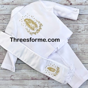 Traje Virgen María bordado en oro, Traje de Bautizo con bordado dorado, Traje de Niño, Traje de Niño, Traje de bautismo Virgen María