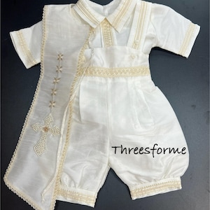 Boy Baptism gown, Classic Boy Romper, White boy Suit