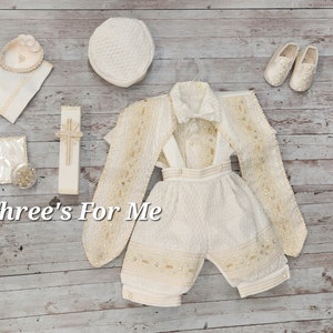 Boy Baptism Christening Outfit: Romper Gown Ropon, White or Ivory Boy Gown, Vintage Outfit, Niño Bautizo, Baptism Candle, Shoes