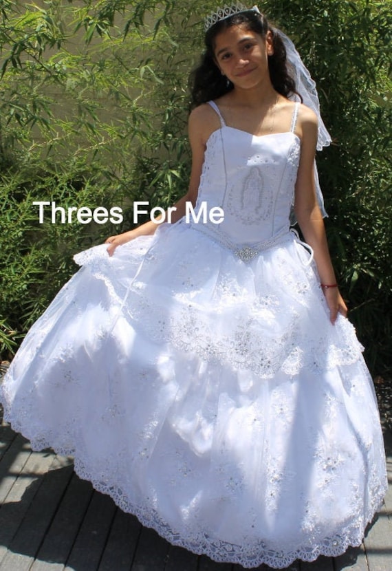 Vestido de primera comunión: vestido largo de la virgen maría - Etsy España Vestido de primera comunión: vestido largo de la virgen maría - Etsy España