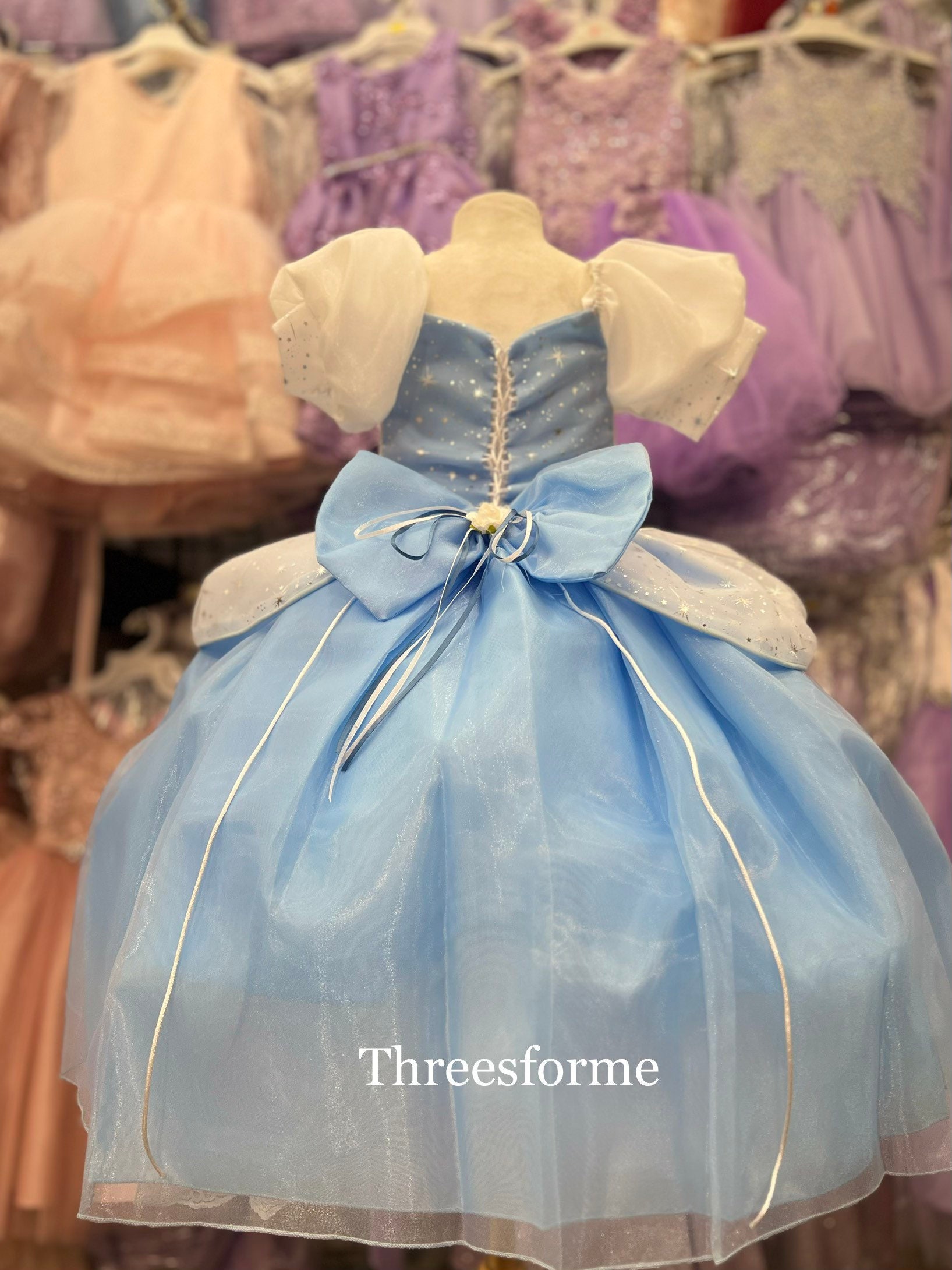white and blue princess dress Butterfly Appliqued Long Blue Princess Ball Gowns Cap Sleeve A Line V Neck Prom Dresses ARD1055