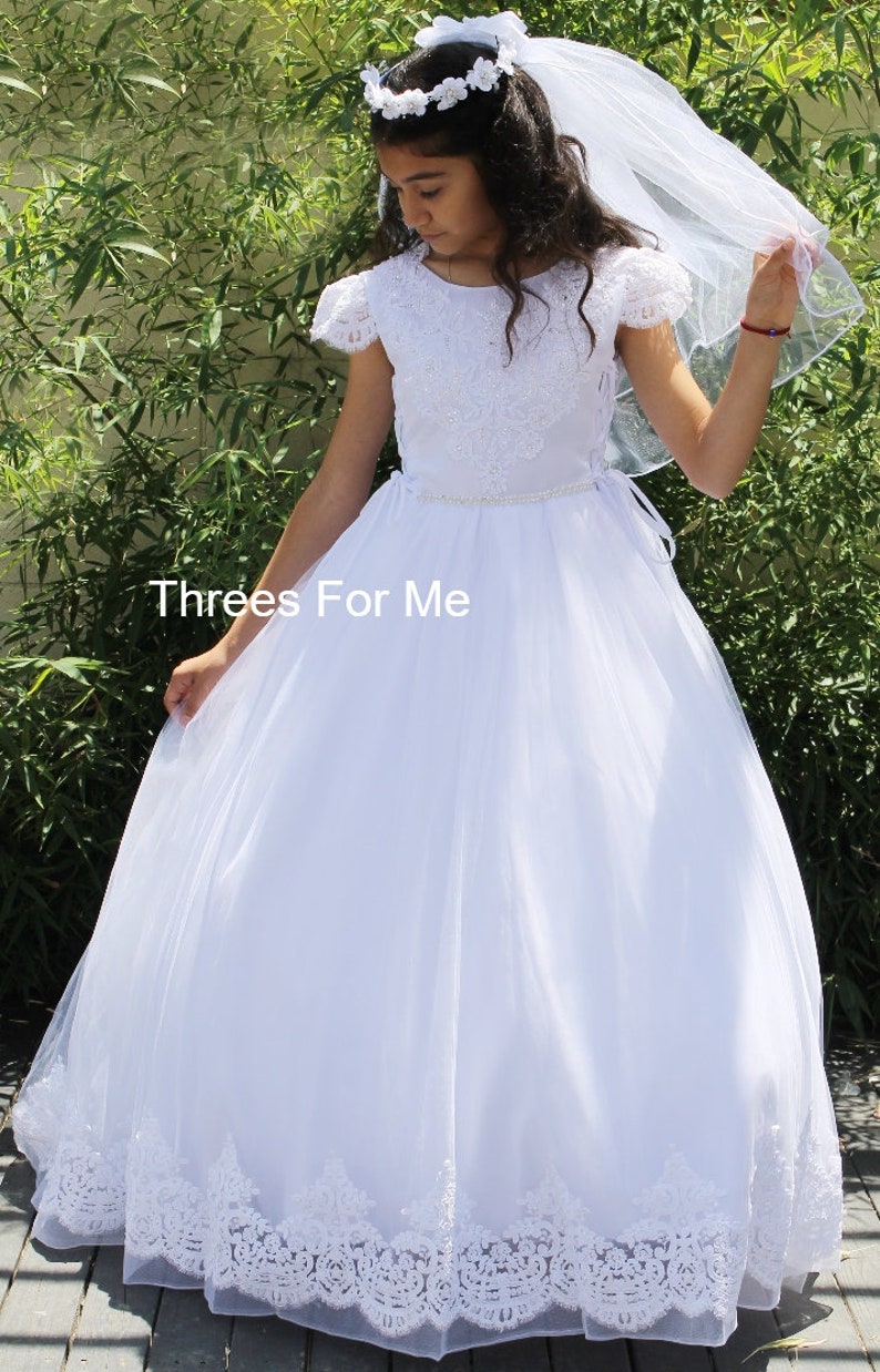 First Communion Dress Long Lace Dress Primera Comunion Etsy