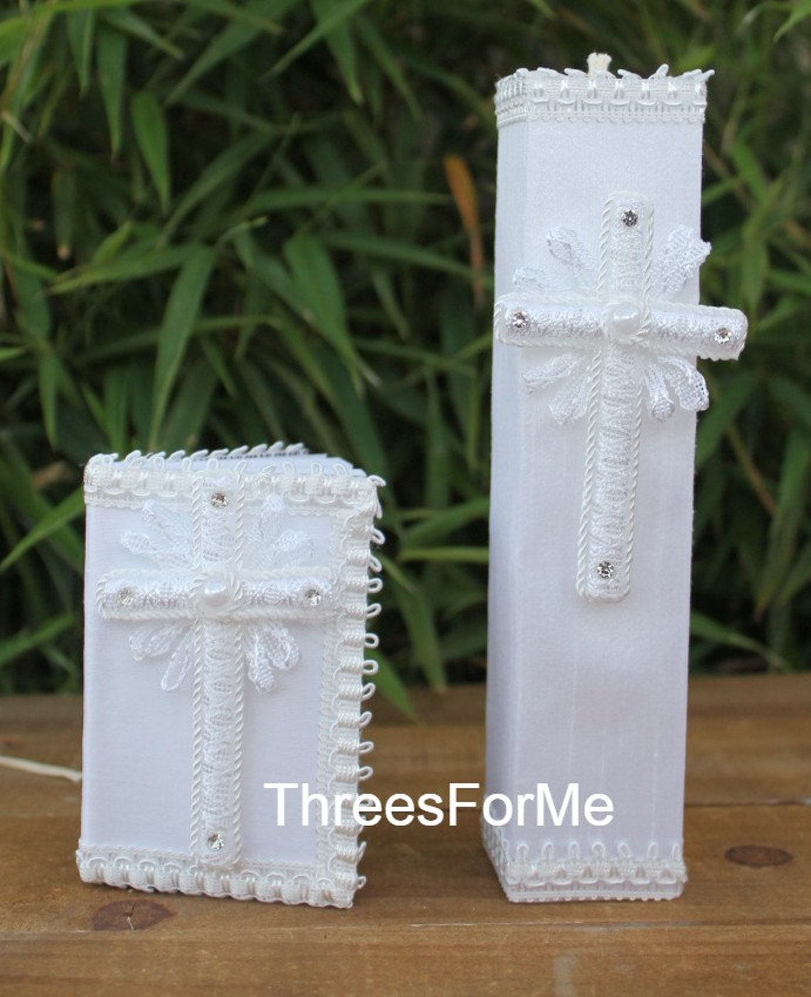 Christening Candle Set Baptism Candle Set White Candle Etsy