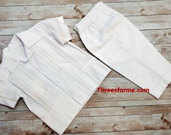 3pcs Guayabera outfit: Mexican Boy Guayabera set for baptism