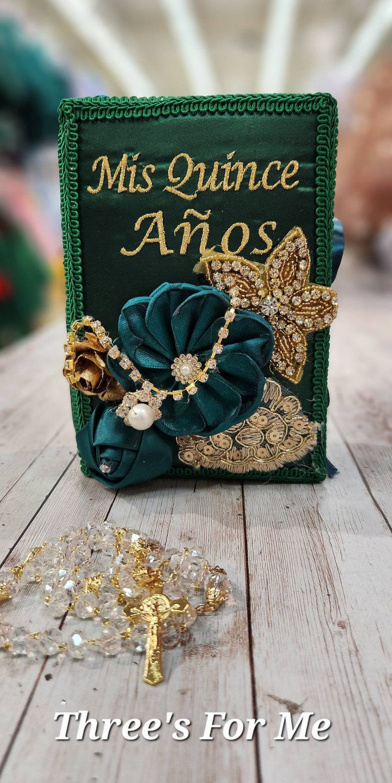 Green Quinceanera, sweet 16, Bible, Pillow, cojin, pillow, money box, photo album, album de foto, almuada de quince verde Esmeralda image 7