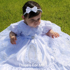 BluNight Collection Little Girl's Baptism Dress - Spaghetti Strap With Virgin Mary Embroidery & Organza Cape - View #12