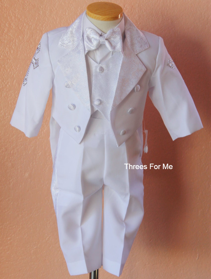 Boy Baptism Tux, Boy Christening Tuxedo, White Kid Suit, Penguin