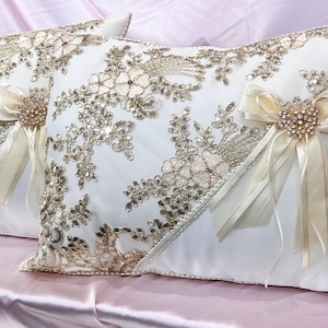 Set de Cojines, Cojines de boda, Almohadas de boda, Marfil con dorado