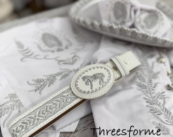 Virgin Mary charro outfit + Belt + Sombrero white with silver accent Boy Charro outfit suit Traje de charro Baptism Charro Outfit