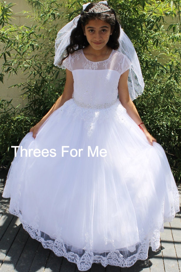 First Communion Dress: Long Lace Dress Primera Comunion - Etsy