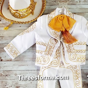 Boy Charro outfit white with gold trim -Traje de charro Baptism Charro