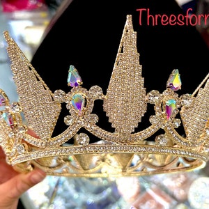 Queen crown-Corona de crystal-Corona de quinceañera- sweet fifteen crown-sweet 16 tiaras-Big gold crown-crystal crown