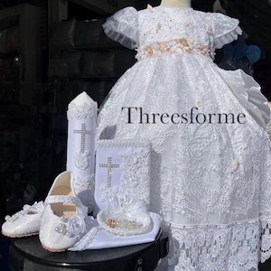 Vestido Blanco de bautizo- White baptism dress- Ropon blanco de nina- White baby girl gown